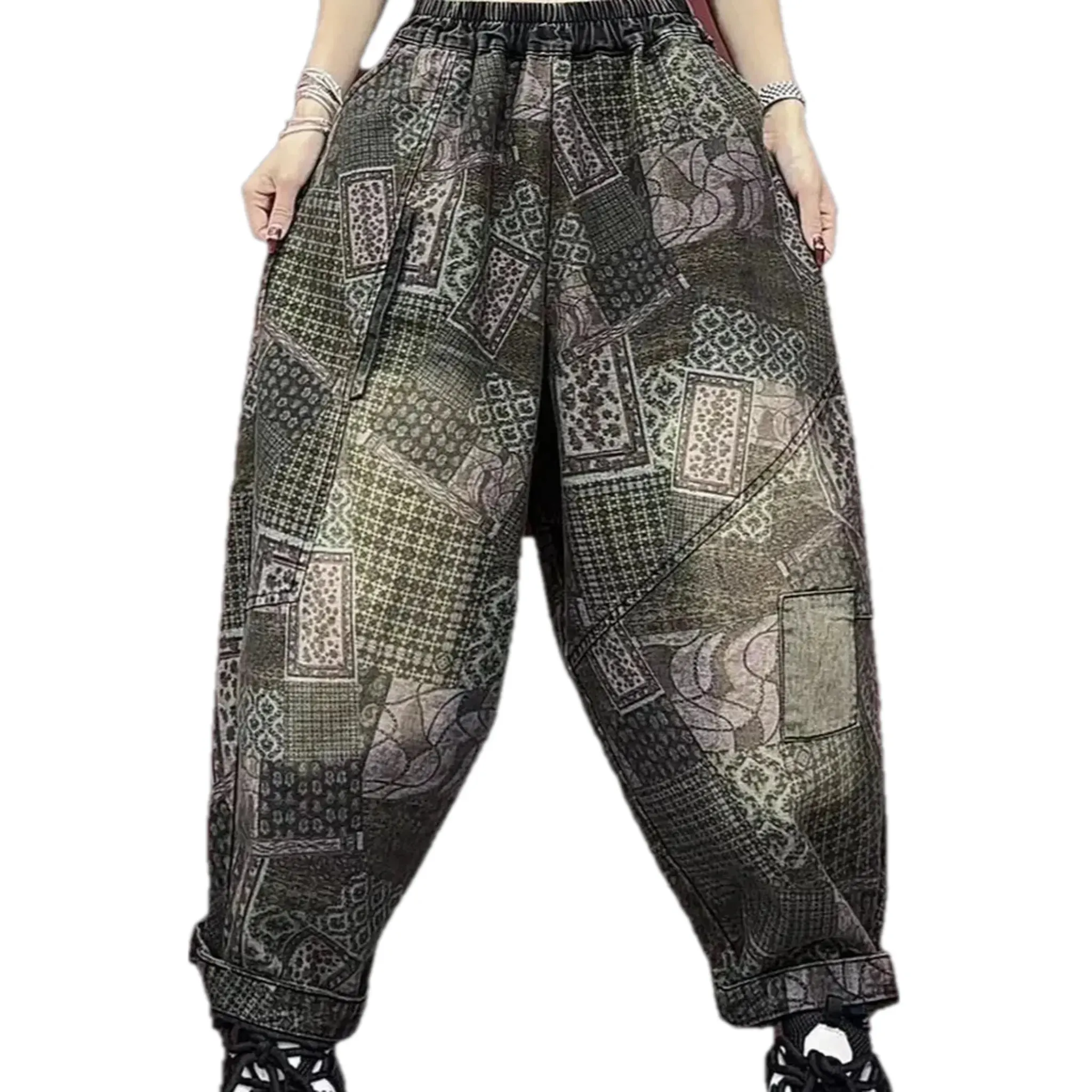 Graphic pattern baggy fit women's jeans joggers
