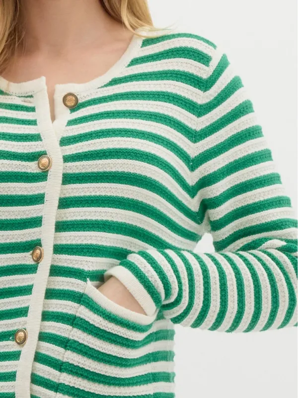 Green & Cream Striped Button Cardigan