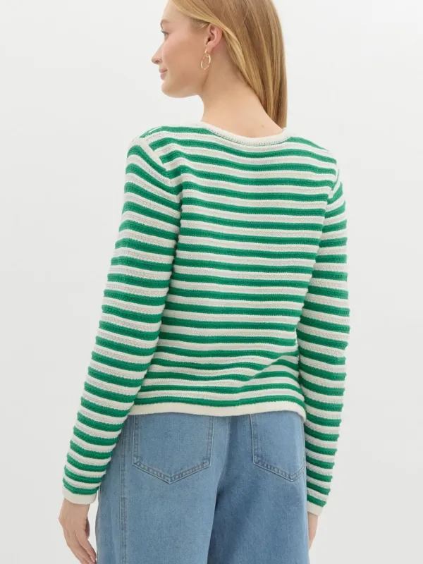 Green & Cream Striped Button Cardigan