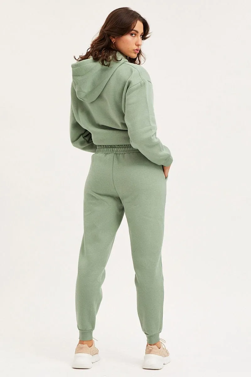 Green Track Pants High Rise Unisex