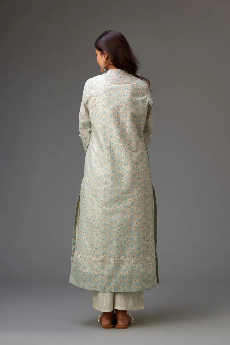 Hamsika blue and grey pintucked kurta set