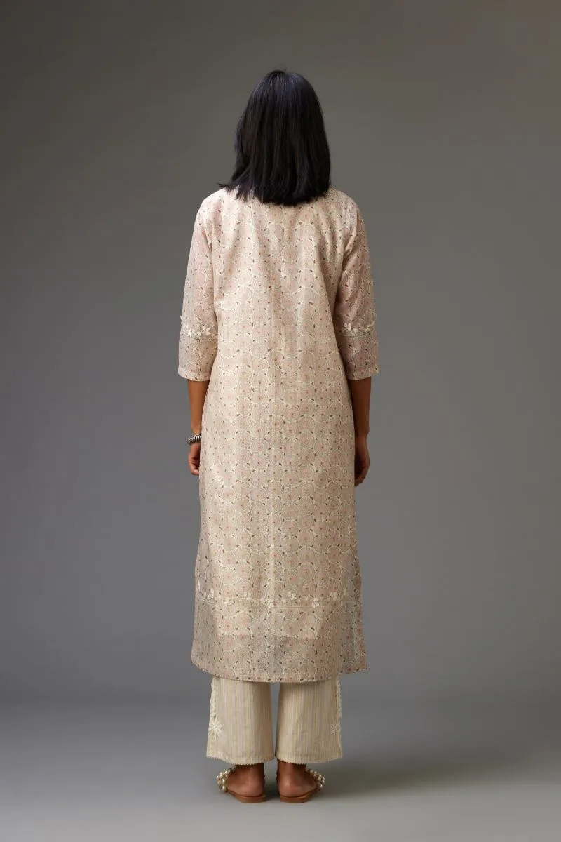Hamsika pink and grey pintucked kurta set