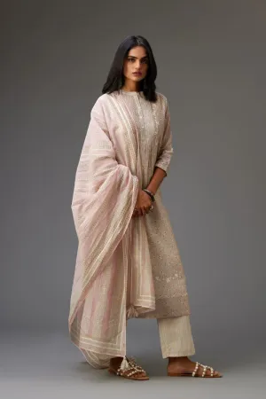 Hamsika pink and grey pintucked kurta set