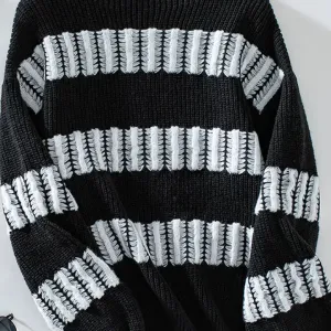 Harriette Black Striped Mock Neck Sweater