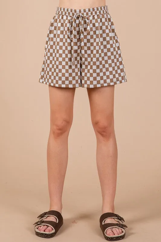 Hazel Blues® |  Ces Femme Checkered Round Neck Top and Shorts Set