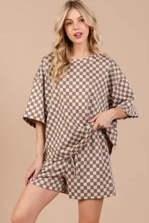 Hazel Blues® |  Ces Femme Checkered Round Neck Top and Shorts Set