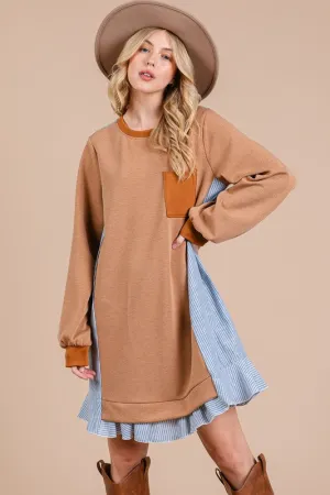 Hazel Blues® |  Ces Femme Striped Patchwork Round Neck Terry Sweatshirt Dress