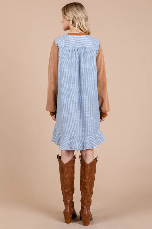 Hazel Blues® |  Ces Femme Striped Patchwork Round Neck Terry Sweatshirt Dress