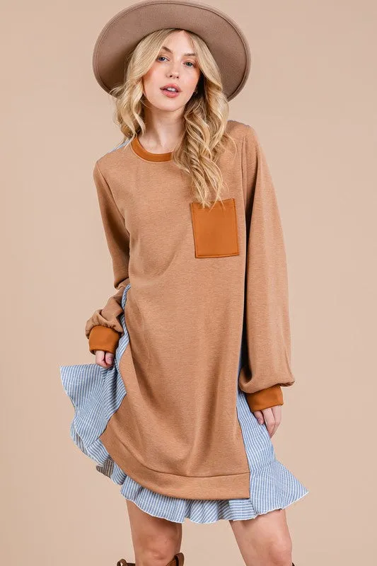 Hazel Blues® |  Ces Femme Striped Patchwork Round Neck Terry Sweatshirt Dress