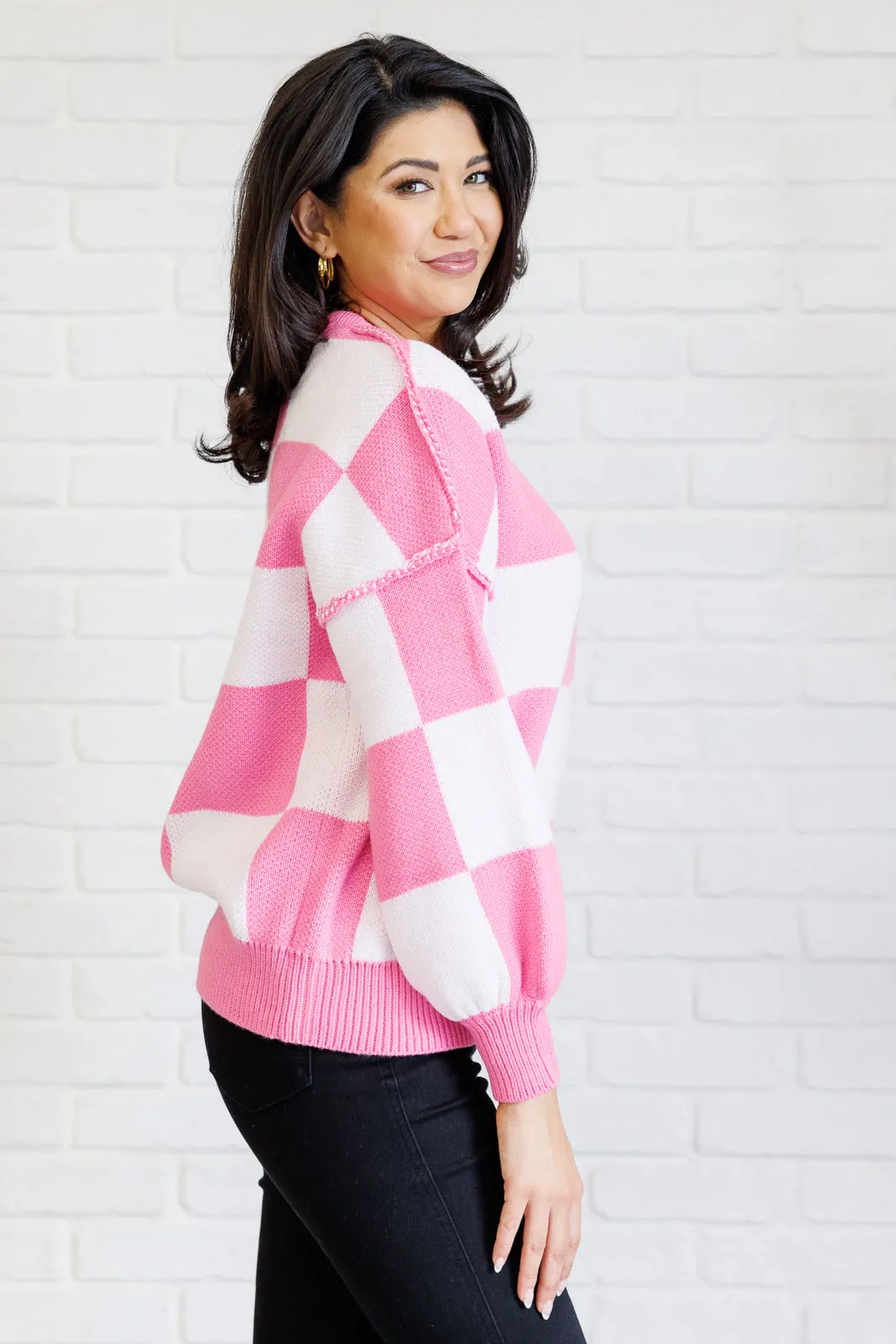 Hazel Blues® |  Check Yourself Checkered Sweater in Pink