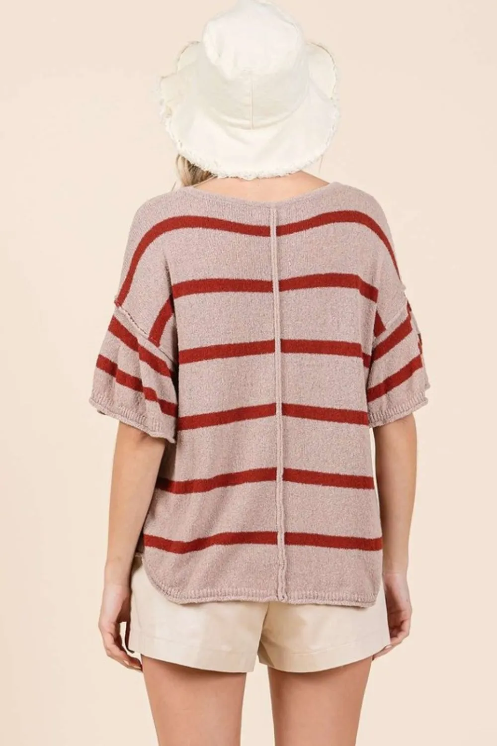 Hazel Blues® |  Mittoshop Striped Flounce Sleeve Knit Top