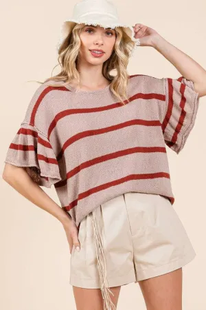 Hazel Blues® |  Mittoshop Striped Flounce Sleeve Knit Top