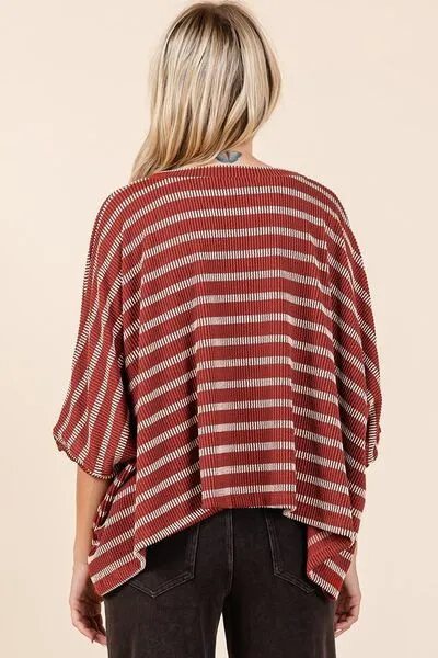 Hazel Blues® |  Mittoshop Texture Striped Print Round Neck Dolman Sleeve Top