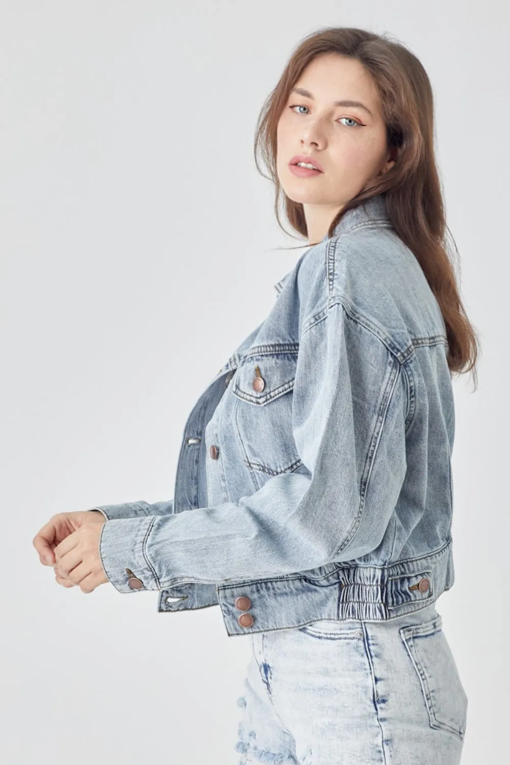 Hazel Blues® |  RISEN Button Down Cropped Denim Jacket