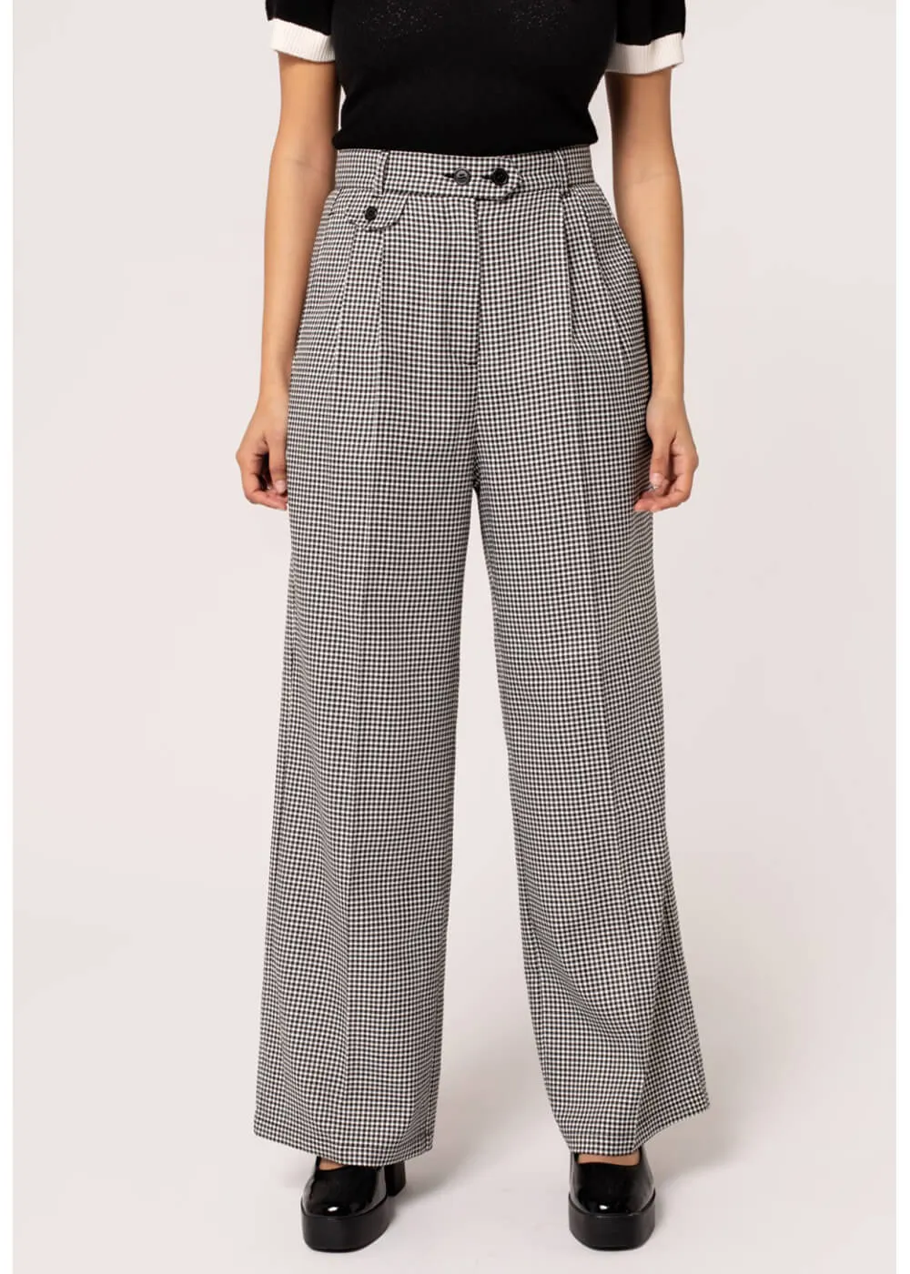 Hell Bunny Teddy Houndstooth 40's Trousers Grey