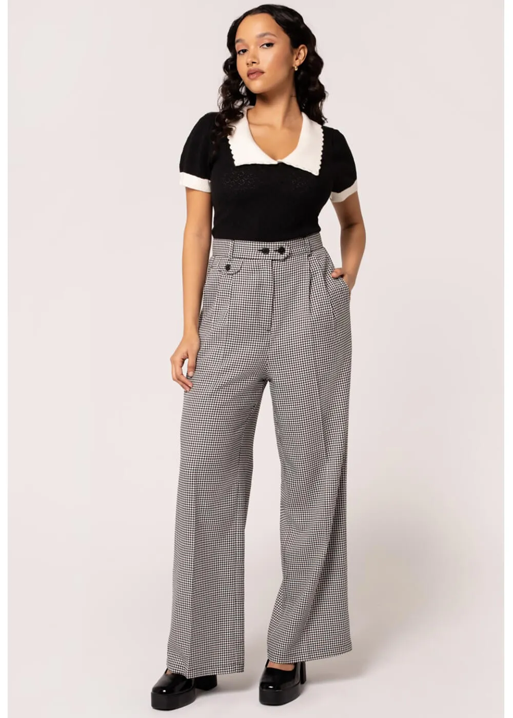 Hell Bunny Teddy Houndstooth 40's Trousers Grey