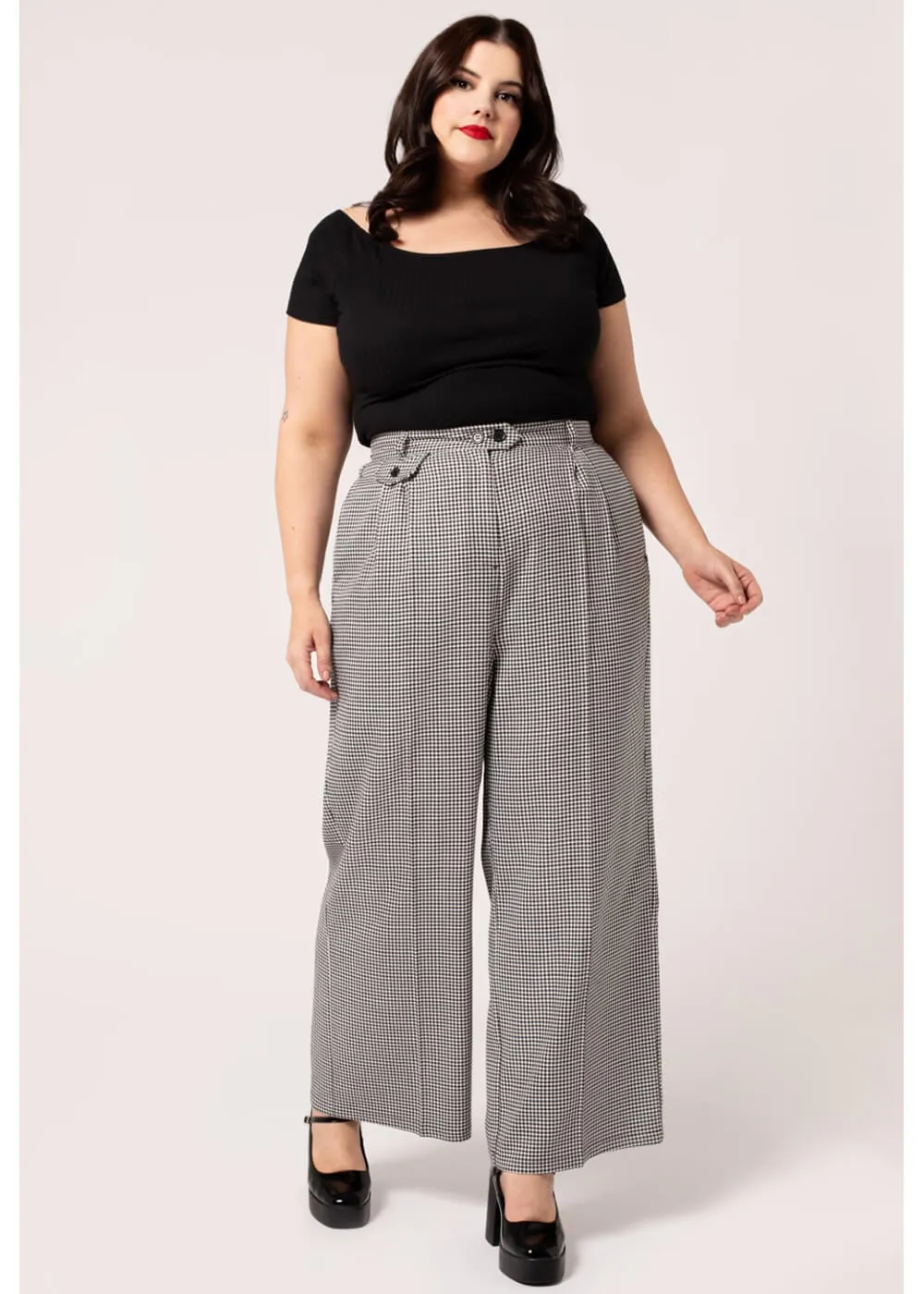 Hell Bunny Teddy Houndstooth 40's Trousers Grey