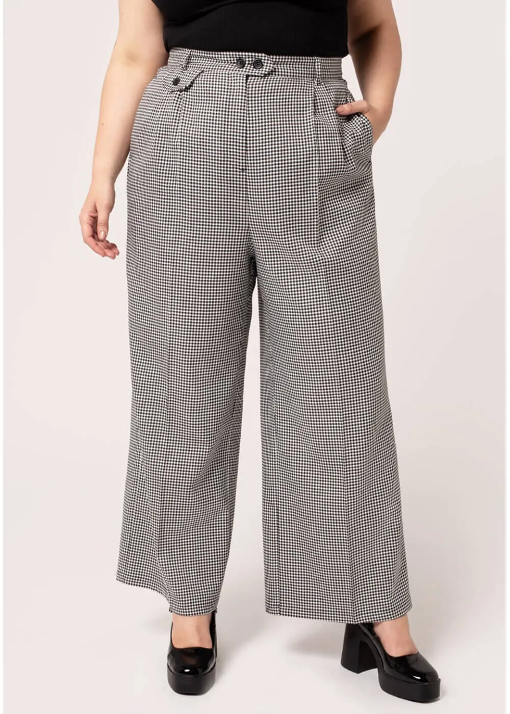 Hell Bunny Teddy Houndstooth 40's Trousers Grey