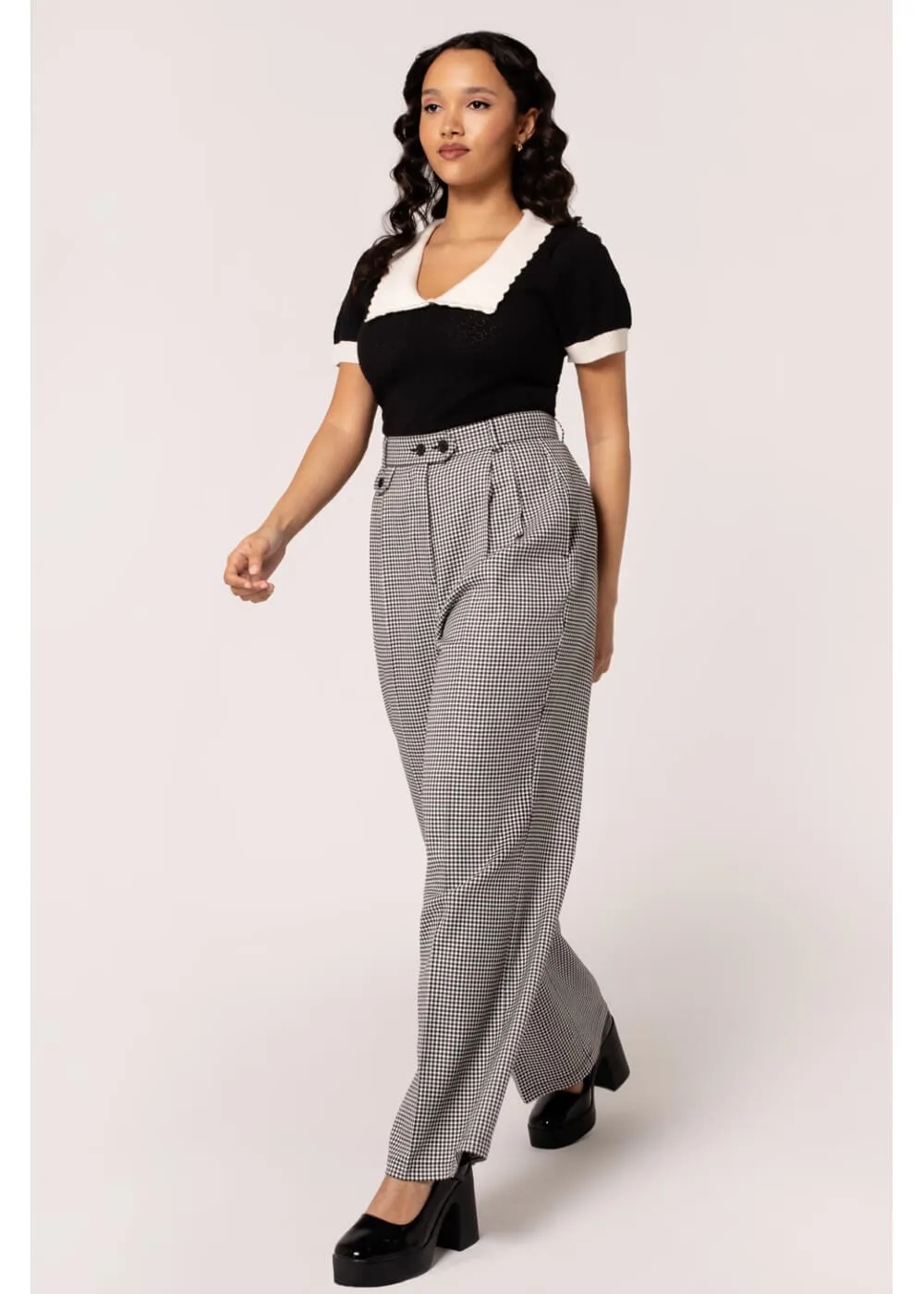 Hell Bunny Teddy Houndstooth 40's Trousers Grey