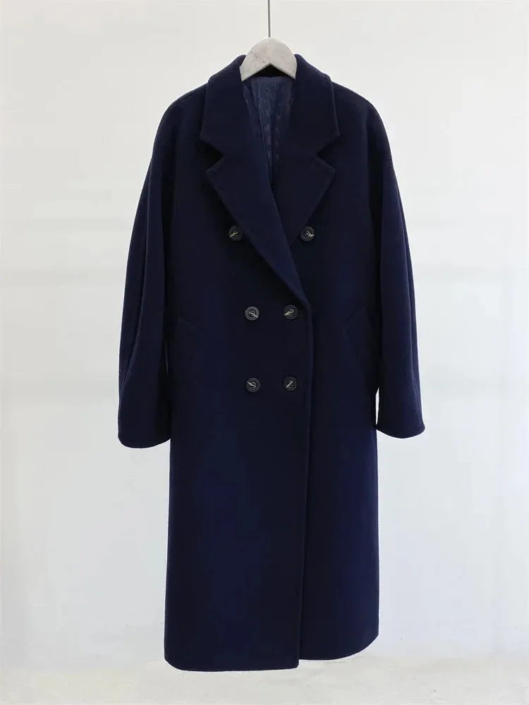 High-end Double-sided Cashmere Coat Women Mid-length New Fashion Thick Double-breasted Long Sleeve Woolen Coat Fit Autumn Winter