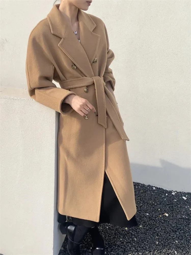 High-end Double-sided Cashmere Coat Women Mid-length New Fashion Thick Double-breasted Long Sleeve Woolen Coat Fit Autumn Winter