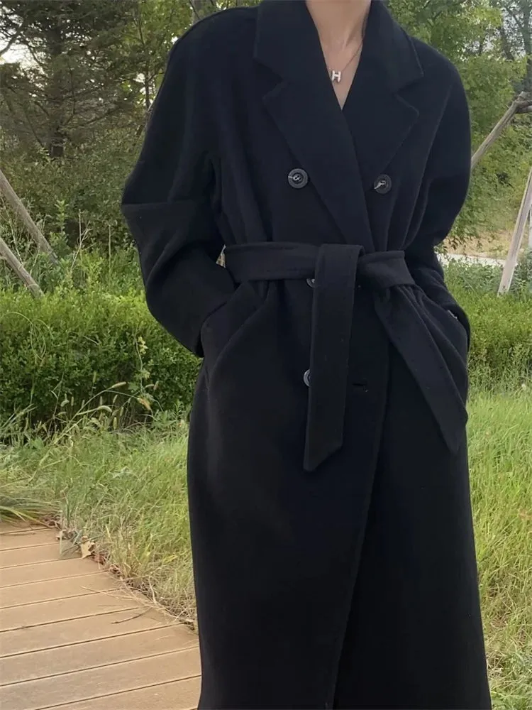 High-end Double-sided Cashmere Coat Women Mid-length New Fashion Thick Double-breasted Long Sleeve Woolen Coat Fit Autumn Winter