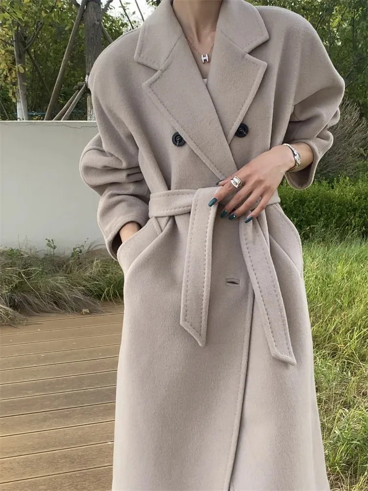 High-end Double-sided Cashmere Coat Women Mid-length New Fashion Thick Double-breasted Long Sleeve Woolen Coat Fit Autumn Winter