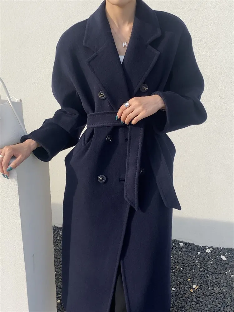 High-end Double-sided Cashmere Coat Women Mid-length New Fashion Thick Double-breasted Long Sleeve Woolen Coat Fit Autumn Winter