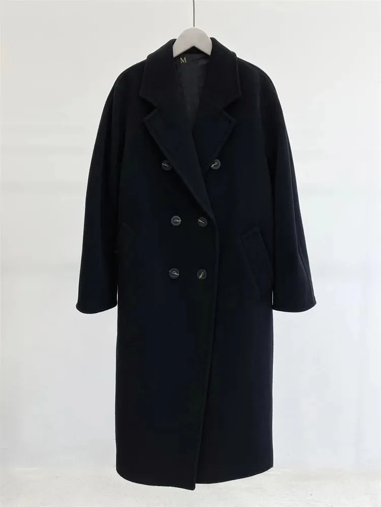 High-end Double-sided Cashmere Coat Women Mid-length New Fashion Thick Double-breasted Long Sleeve Woolen Coat Fit Autumn Winter