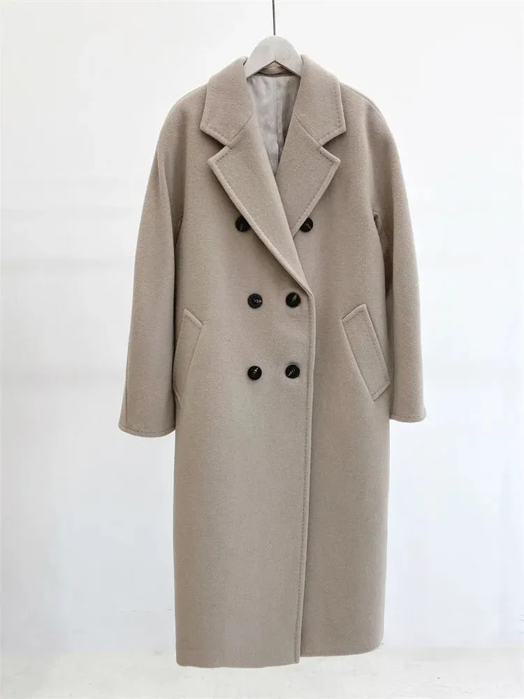 High-end Double-sided Cashmere Coat Women Mid-length New Fashion Thick Double-breasted Long Sleeve Woolen Coat Fit Autumn Winter