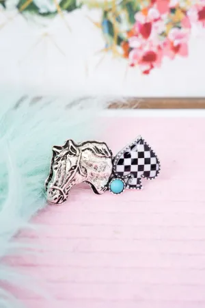 Highland Heights Horse Silvertone Cuff Ring