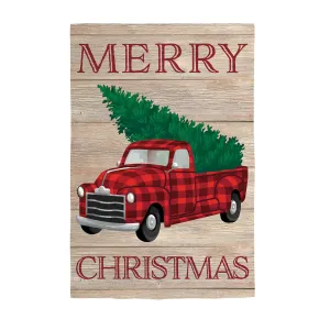 Holiday Plaid Truck Garden Linen Flag,14l10104