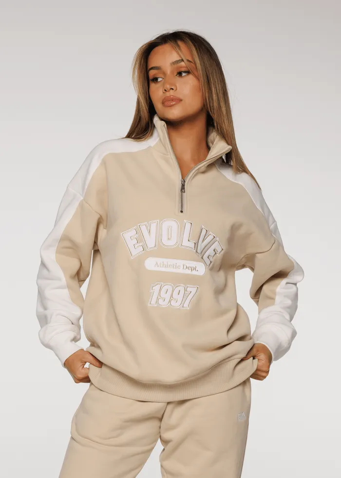 Iconic Retro ¼ Zip - Beige-White