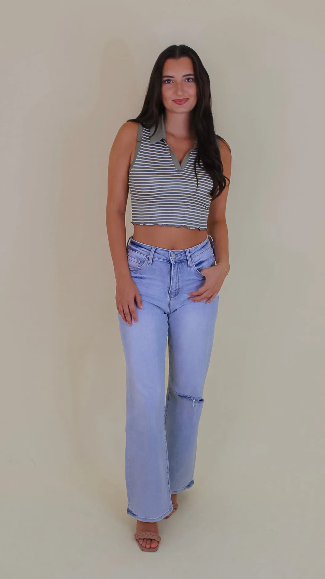 Illusion Striped Tank Top - Sage