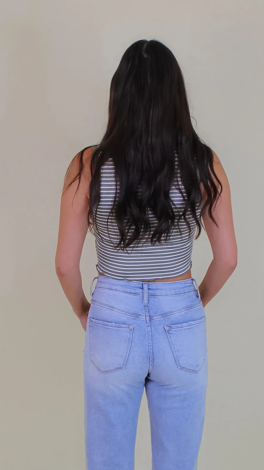 Illusion Striped Tank Top - Sage