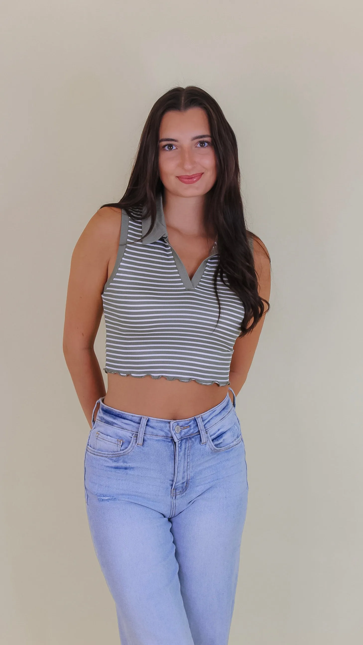 Illusion Striped Tank Top - Sage