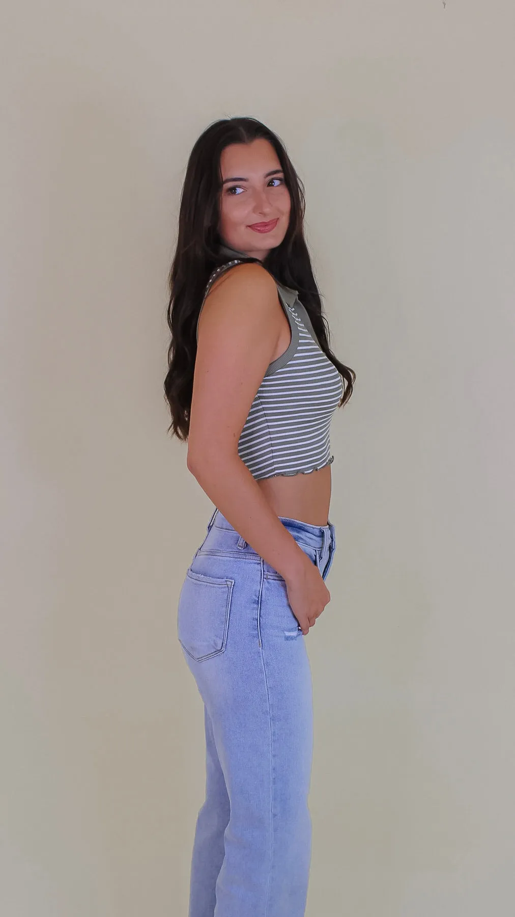 Illusion Striped Tank Top - Sage