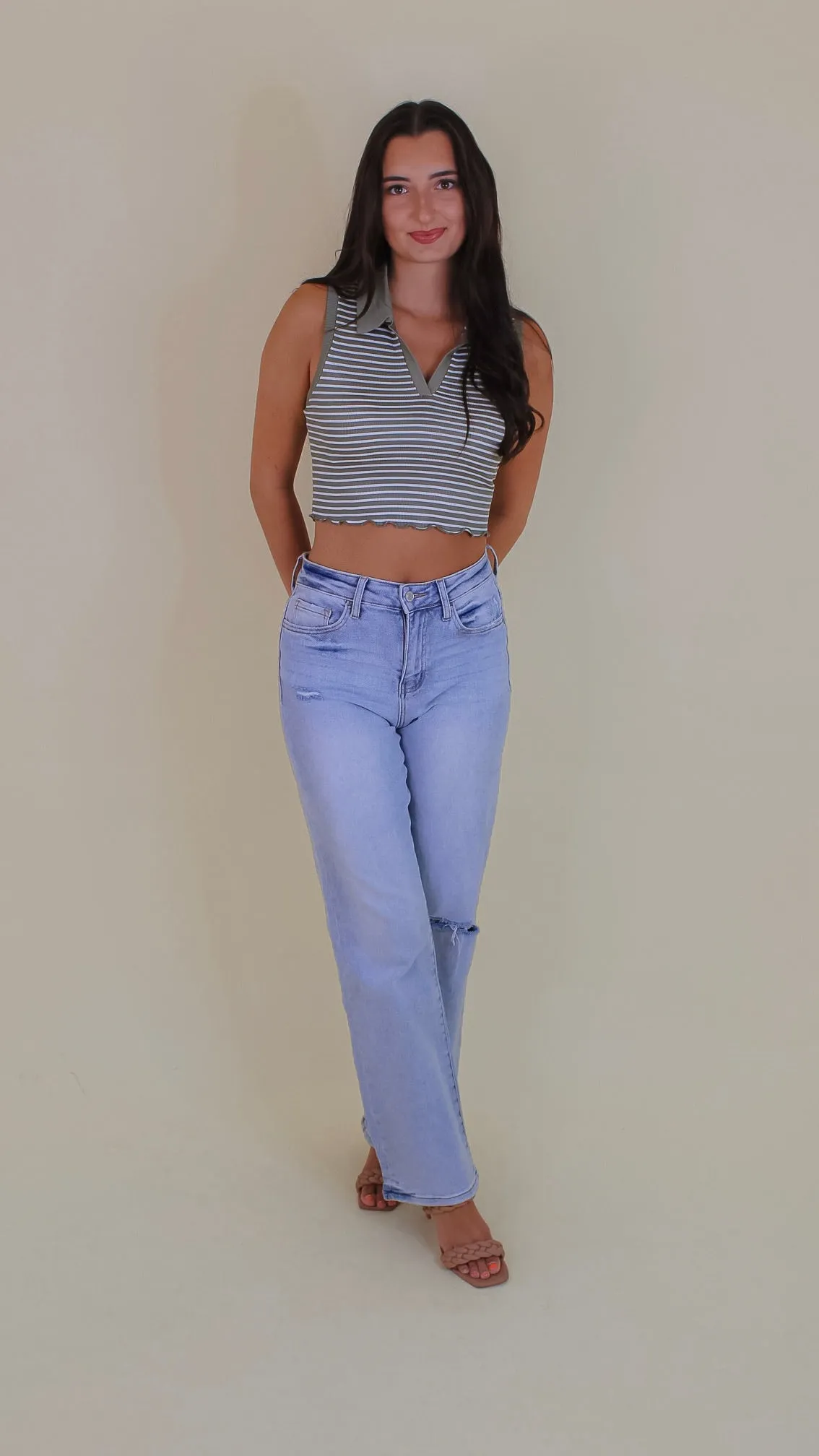 Illusion Striped Tank Top - Sage