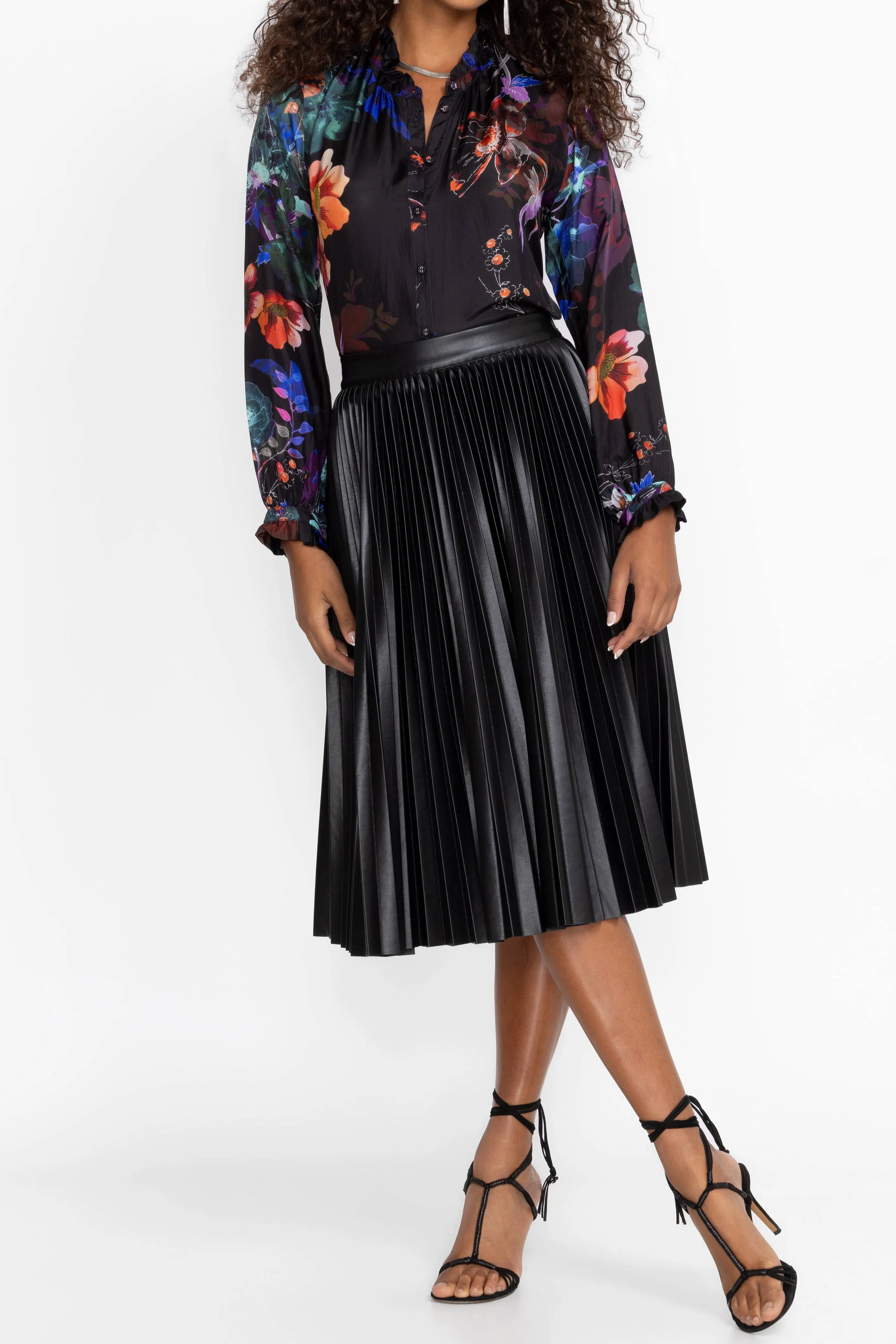 Johnny Was Jolene Ruffle Blouse Midnight Scarf
