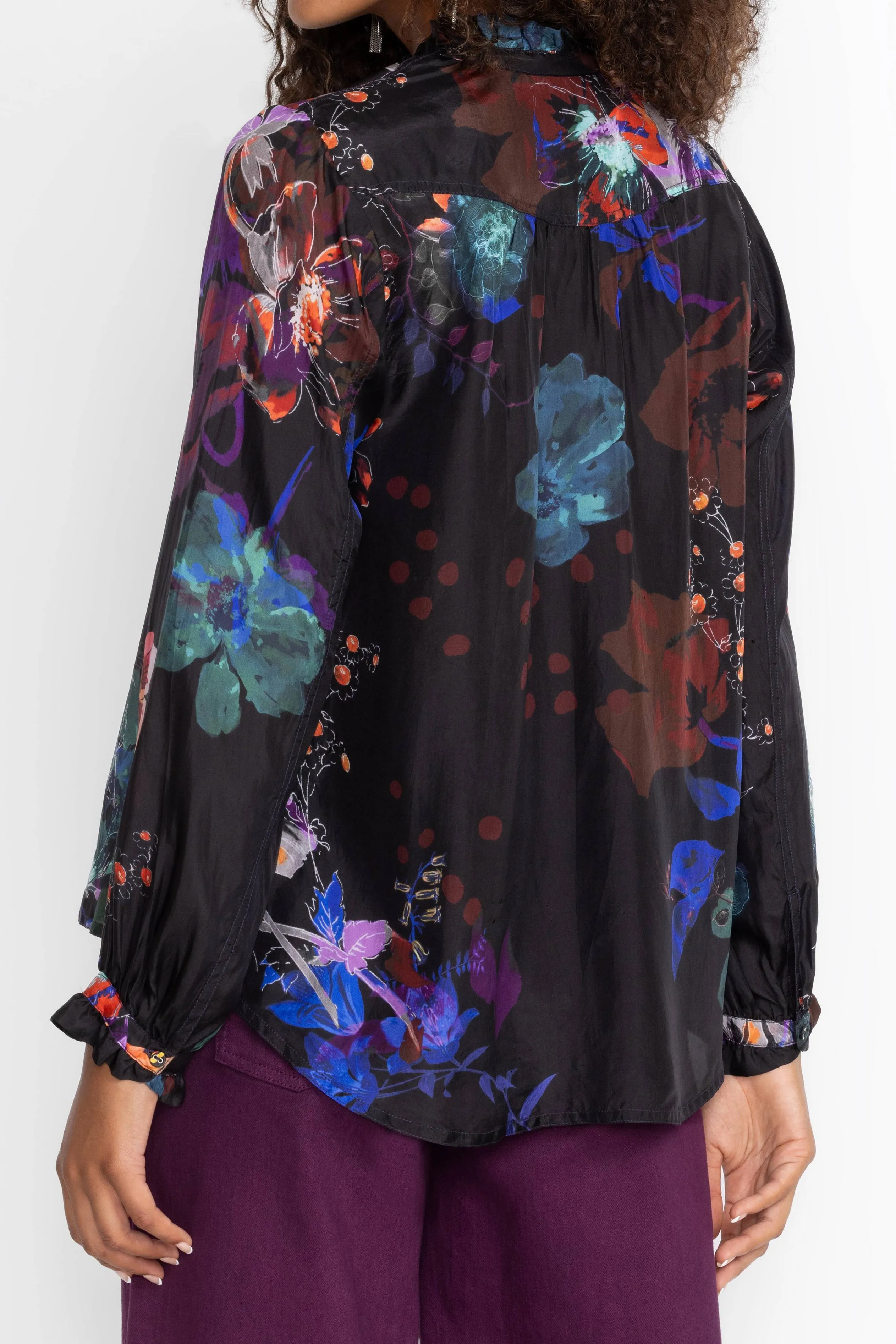 Johnny Was Jolene Ruffle Blouse Midnight Scarf