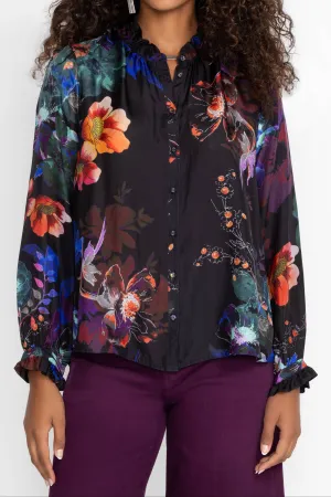 Johnny Was Jolene Ruffle Blouse Midnight Scarf