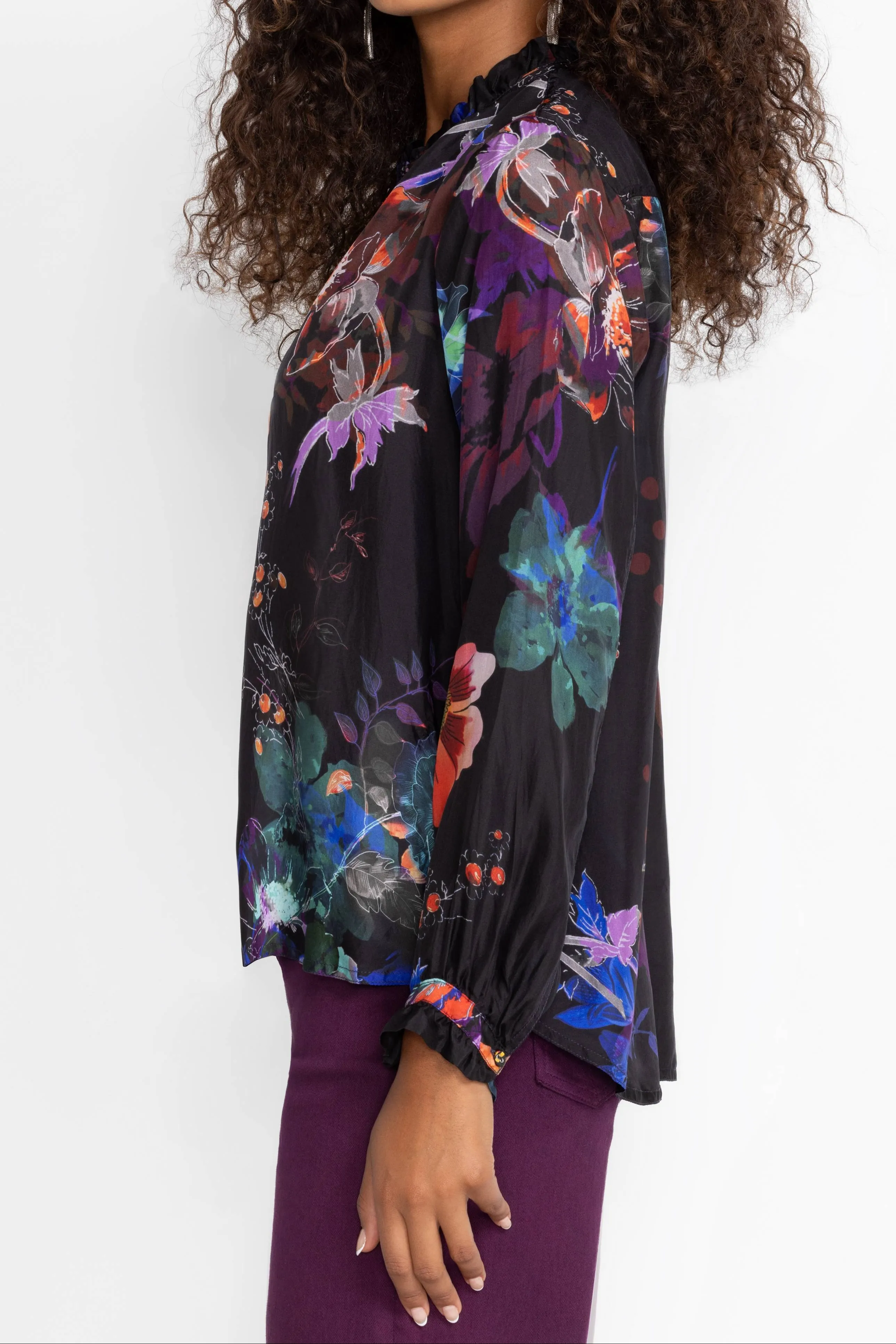 Johnny Was Jolene Ruffle Blouse Midnight Scarf