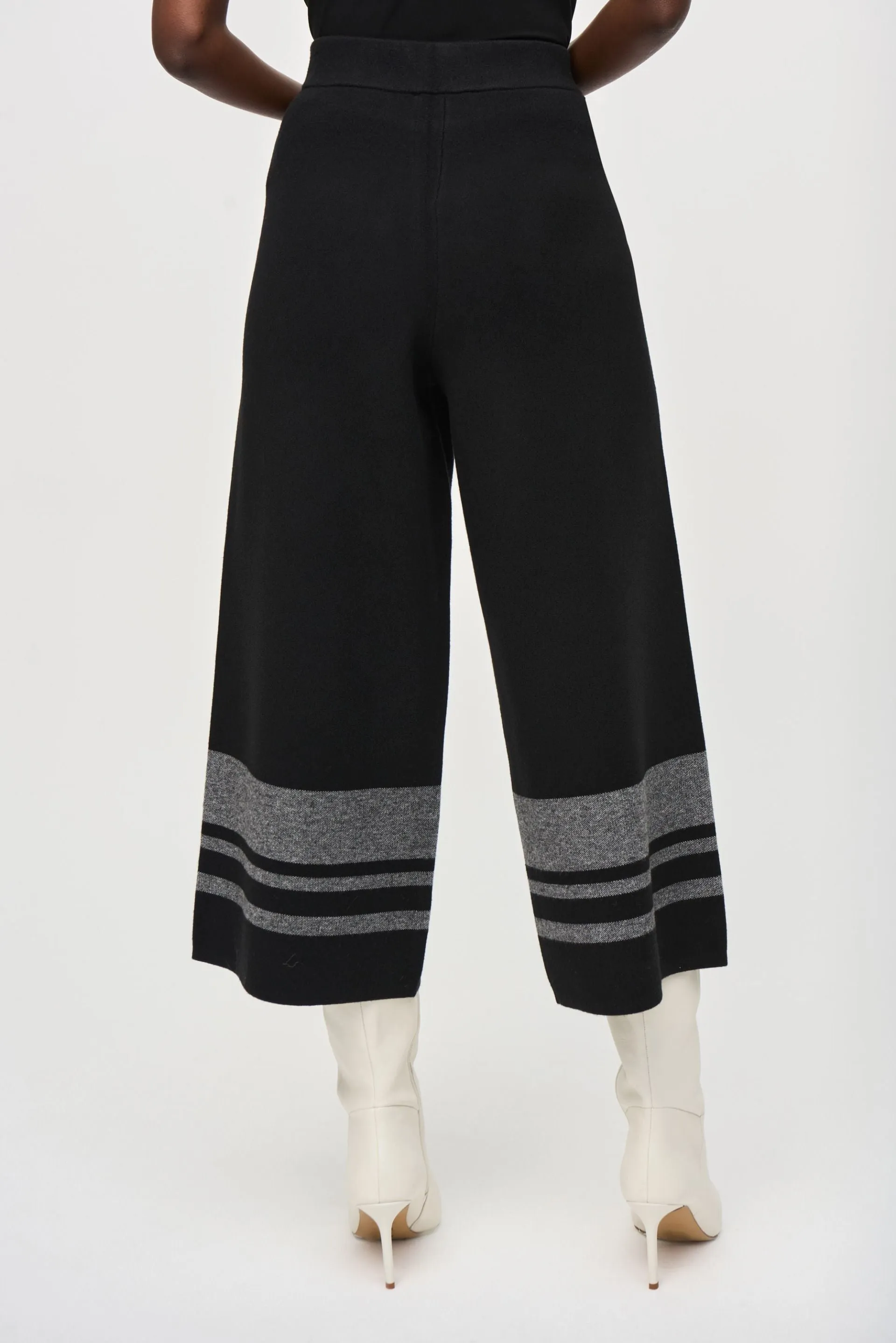 Joseph Ribkoff Black/Vanilla Striped Knit Pull On Culotte Pants 243950