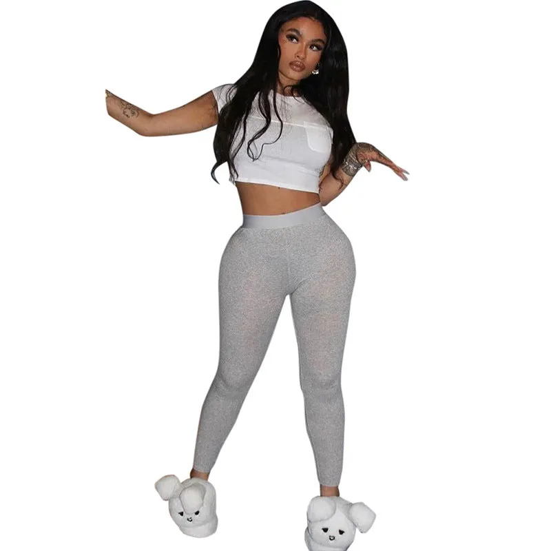 K23ST216 European And American-Style Women's Clothing2023Summer Fashion Midriff-Baring Short Sleeve Personalized PocketTT-shirt Casual Pants Two-Piece Set