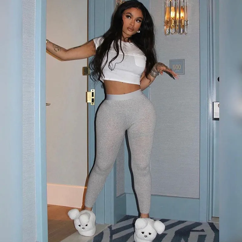 K23ST216 European And American-Style Women's Clothing2023Summer Fashion Midriff-Baring Short Sleeve Personalized PocketTT-shirt Casual Pants Two-Piece Set