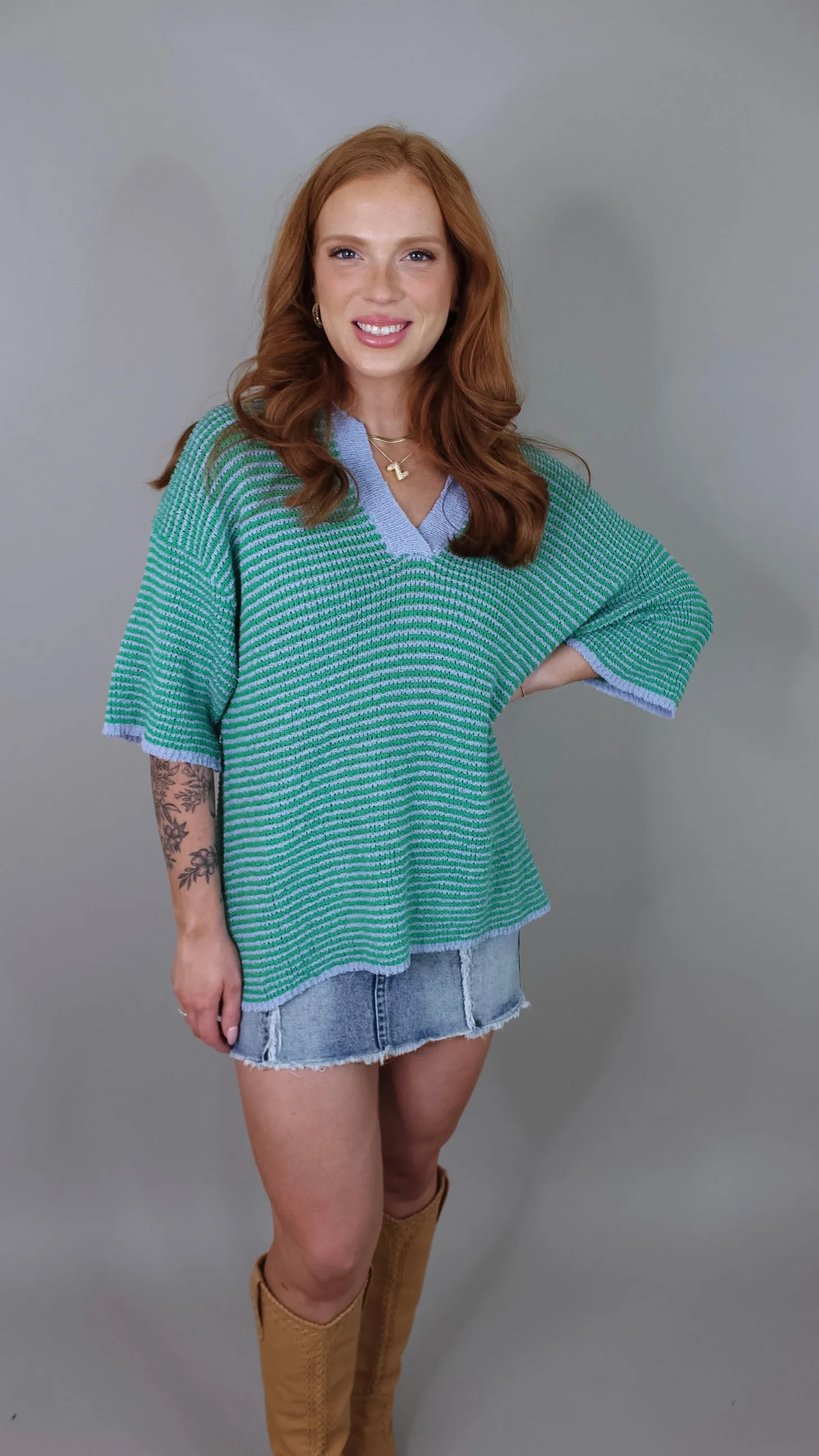 Kennedy Green Striped Top