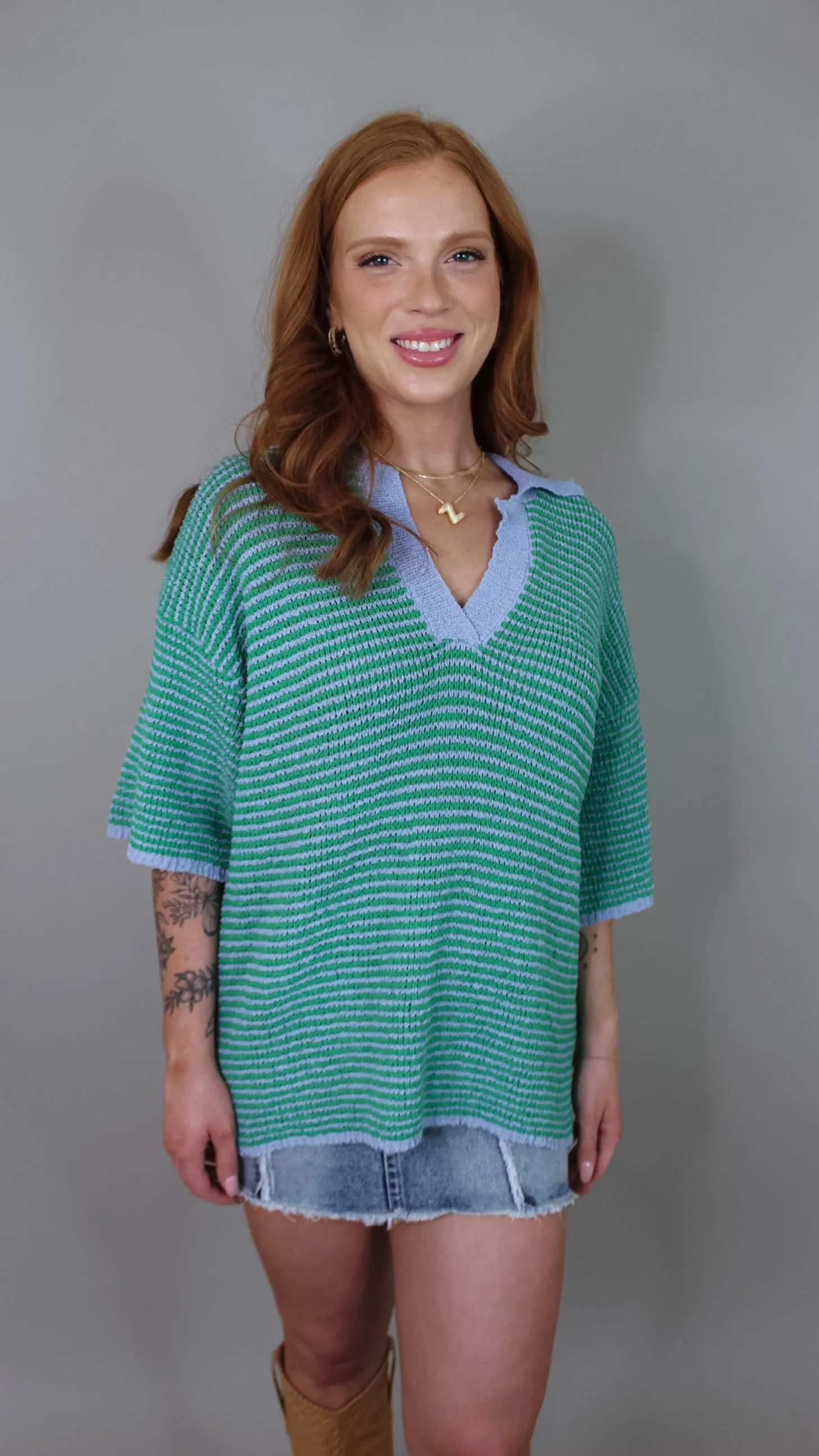 Kennedy Green Striped Top