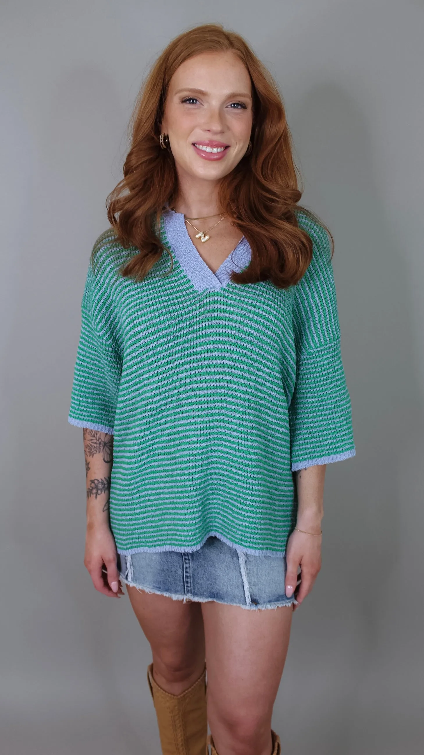 Kennedy Green Striped Top