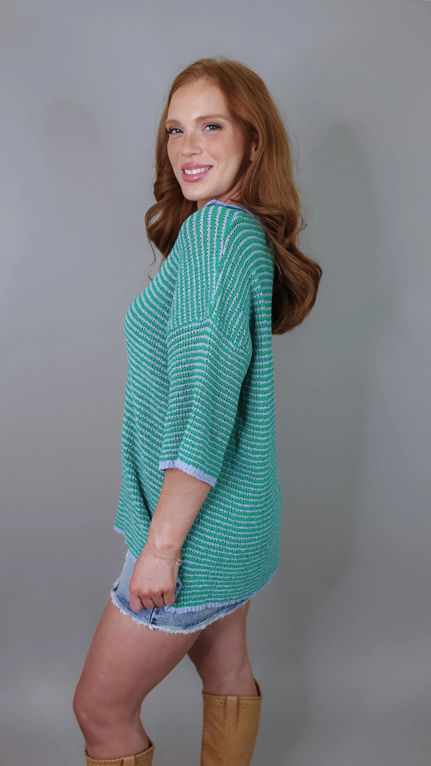 Kennedy Green Striped Top