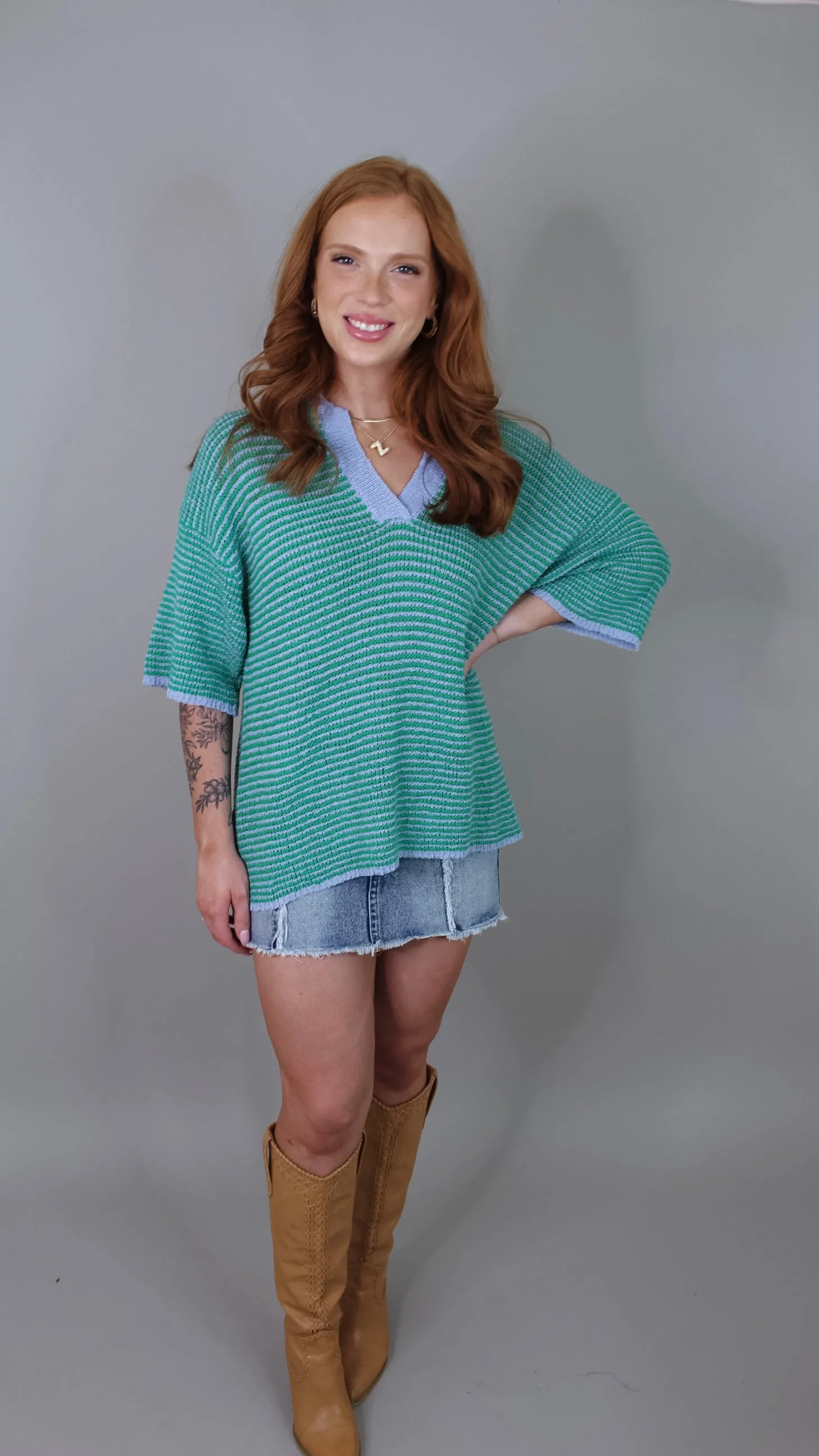 Kennedy Green Striped Top
